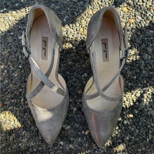 Paul Green Silver Heels with Crisscross Straps
